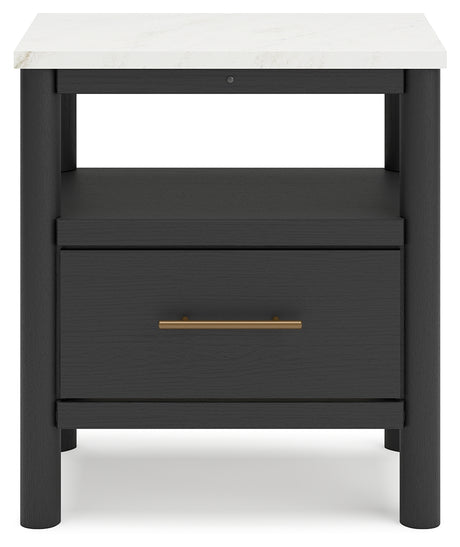 Cadmori Full Upholstered Panel Bed with 2 Nightstands in Black/White from Ashley - Luna Furniture