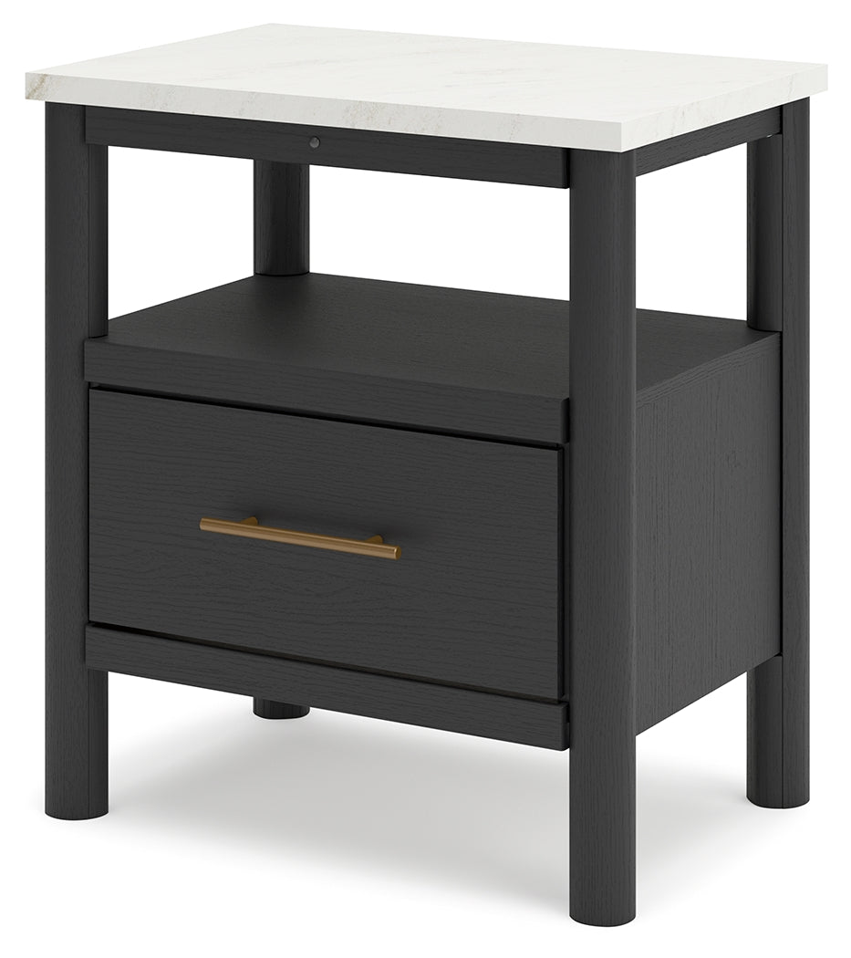 Cadmori Full Upholstered Panel Bed with 2 Nightstands in Black/White from Ashley - Luna Furniture