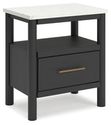 Cadmori Full Upholstered Panel Bed with Dresser and 2 Nightstands in Black/White from Ashley - Luna Furniture
