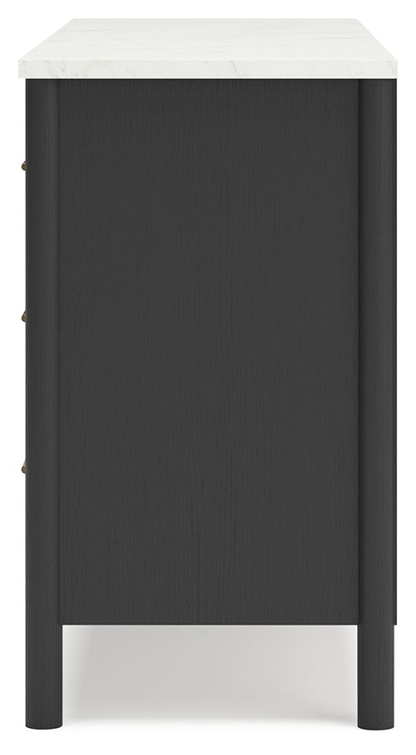 Cadmori Full Upholstered Panel Bed with Dresser in Black/White from Ashley - Luna Furniture