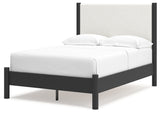 Cadmori Full Upholstered Panel Bed with Dresser in Black/White from Ashley - Luna Furniture