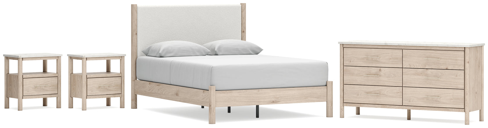 Cadmori Queen Upholstered Panel Bed with Dresser and 2 Nightstands in Two-tone from Ashley - Luna Furniture