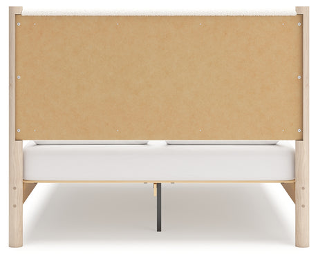 Cadmori Queen Upholstered Panel Bed with Mirrored Dresser, Chest and 2 Nightstands in Two-tone from Ashley - Luna Furniture