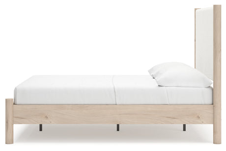 Cadmori Tan/Beige Full Upholstered Platform Bed from Ashley - Luna Furniture