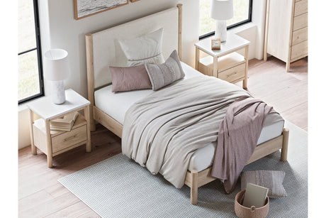 Cadmori Tan/Beige Full Upholstered Platform Bed from Ashley - Luna Furniture