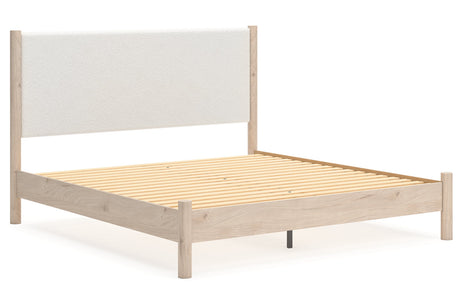 Cadmori Tan/Beige King Upholstered Platform Bed from Ashley - Luna Furniture