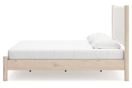 Cadmori Tan/Beige King Upholstered Platform Bed from Ashley - Luna Furniture