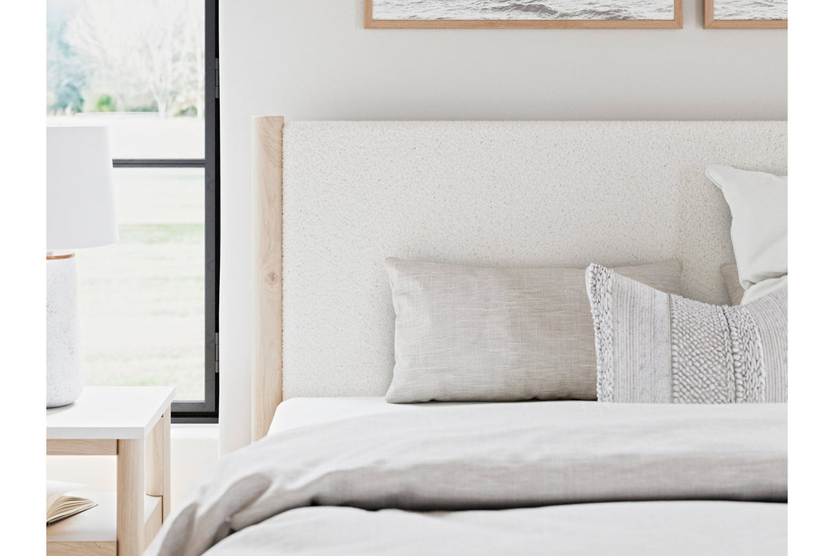 Cadmori Tan/Beige King Upholstered Platform Bed from Ashley - Luna Furniture