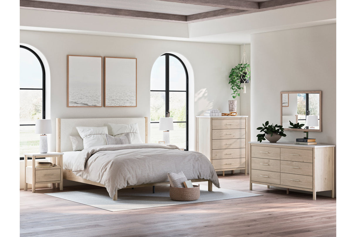 Cadmori Tan/Beige King Upholstered Platform Bed from Ashley - Luna Furniture