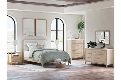 Cadmori Tan/Beige Queen Upholstered Platform Bed from Ashley - Luna Furniture
