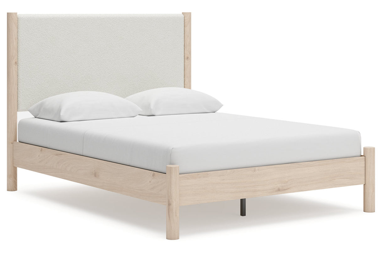 Cadmori Tan/Beige Queen Upholstered Platform Bed from Ashley - Luna Furniture