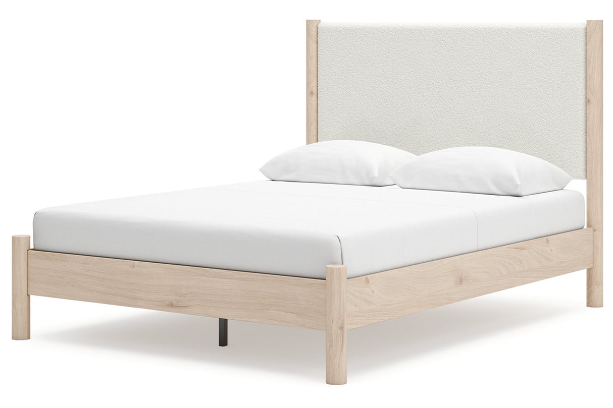 Cadmori Tan/Beige Queen Upholstered Platform Bed from Ashley - Luna Furniture