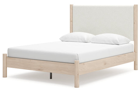 Cadmori Tan/Beige Queen Upholstered Platform Bed from Ashley - Luna Furniture