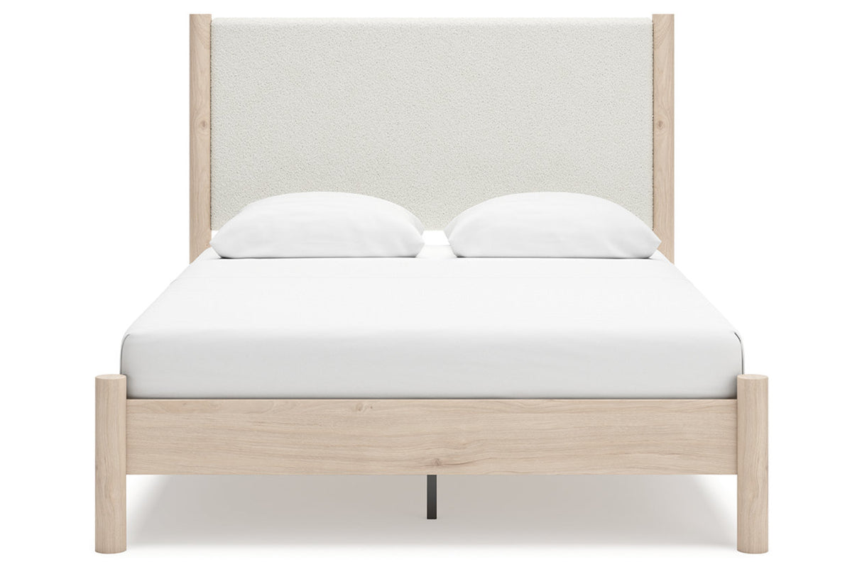 Cadmori Tan/Beige Queen Upholstered Platform Bed from Ashley - Luna Furniture