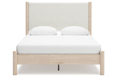 Cadmori Tan/Beige Queen Upholstered Platform Bed from Ashley - Luna Furniture