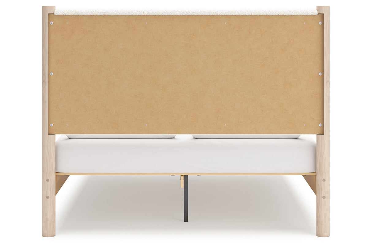 Cadmori Tan/Beige Queen Upholstered Platform Bed from Ashley - Luna Furniture