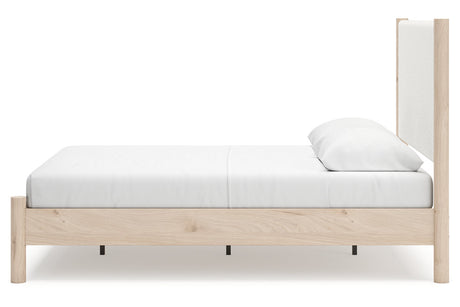 Cadmori Tan/Beige Queen Upholstered Platform Bed from Ashley - Luna Furniture