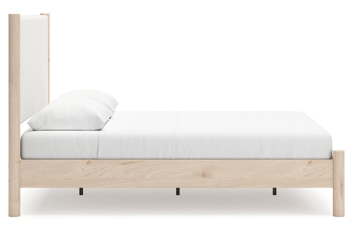 Cadmori Tan/Beige Queen Upholstered Platform Bed from Ashley - Luna Furniture