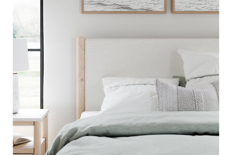 Cadmori Tan/Beige Queen Upholstered Platform Bed from Ashley - Luna Furniture