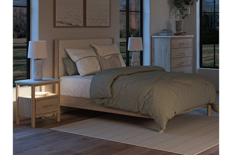 Cadmori Tan/Beige Queen Upholstered Platform Bed from Ashley - Luna Furniture