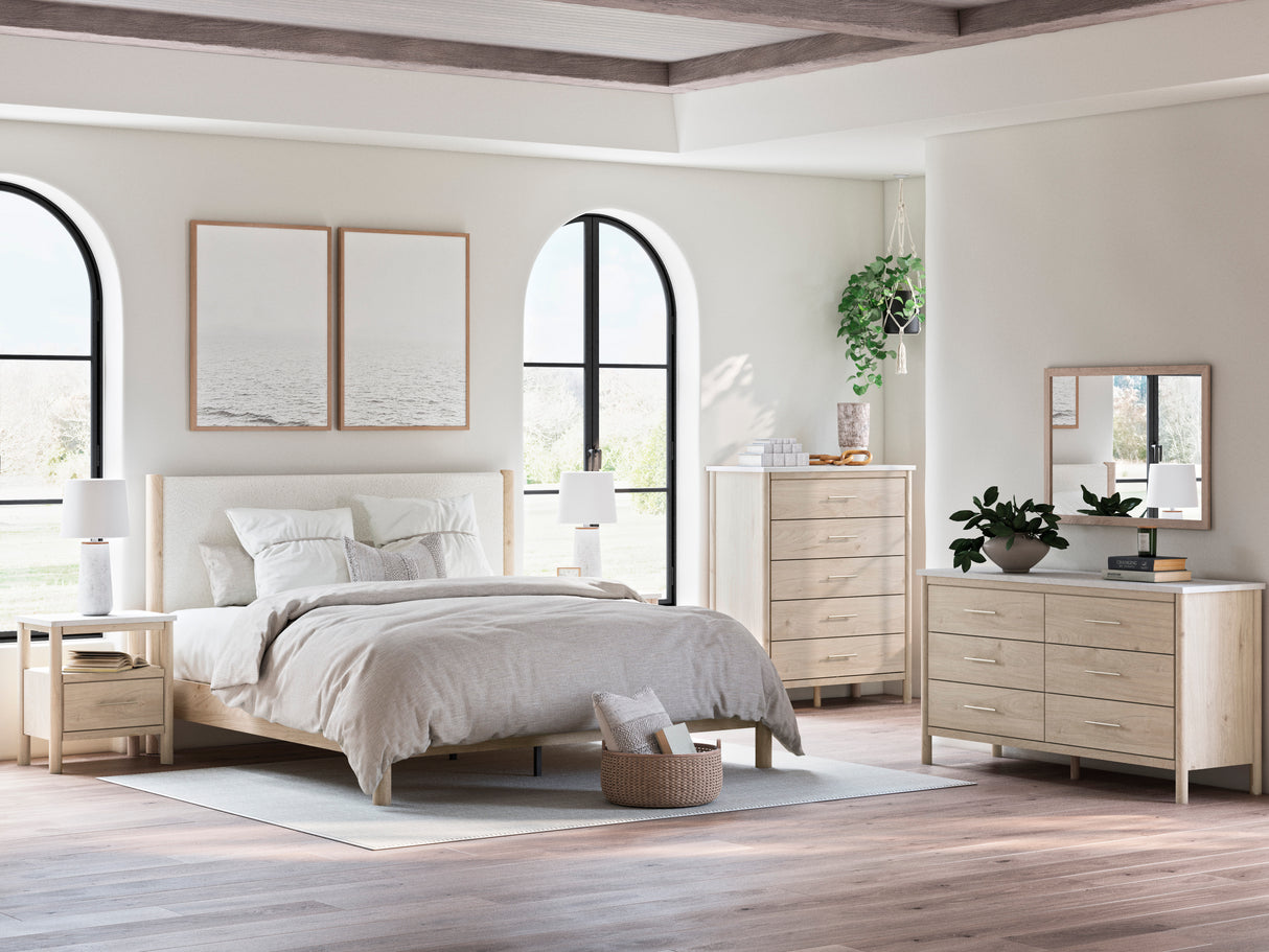 Cadmori Tan/Beige Upholstered Platform Bedroom Set from Ashley - Luna Furniture