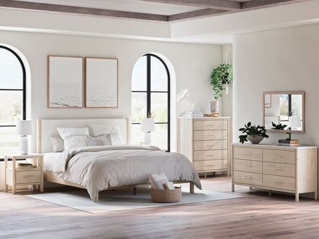 Cadmori Tan/Beige Upholstered Platform Bedroom Set from Ashley - Luna Furniture