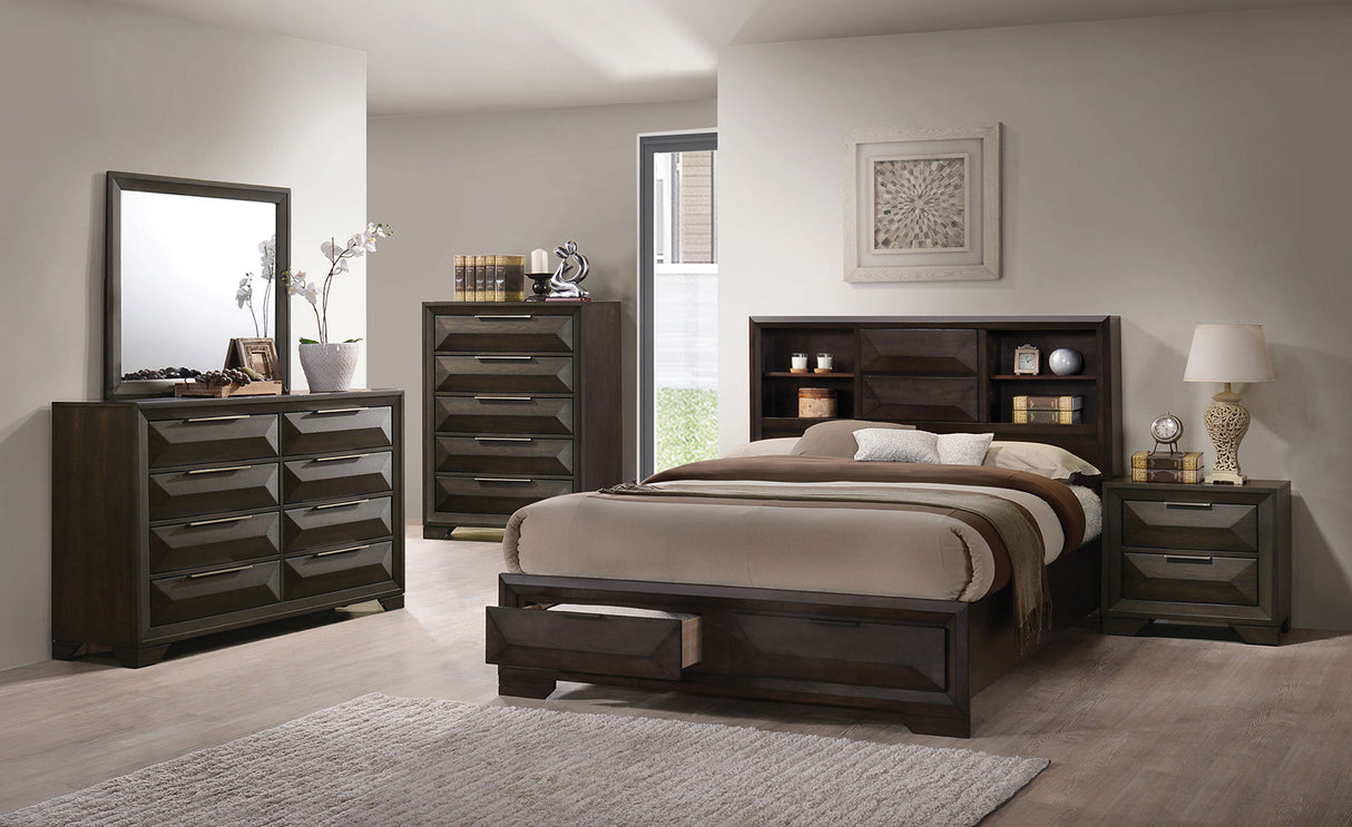 Caistor Espresso Queen Bookcase Storage Bed from Furniture of America - Luna Furniture