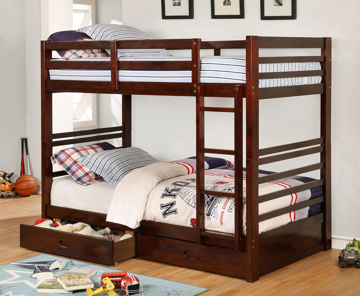 California Dark Walnut Twin/Twin Bunk Bed from Furniture of America - Luna Furniture