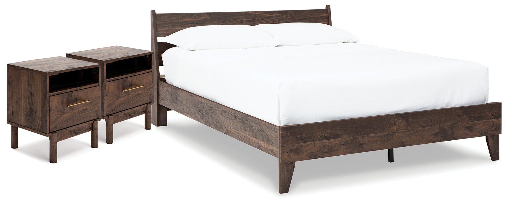 Calverson Queen Platform Bed with 2 Nightstands in Mocha from Ashley - Luna Furniture