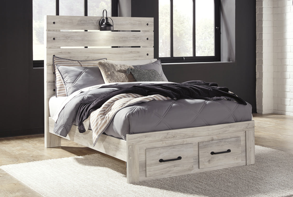 Cambeck Full Panel Bed with 2 Storage Drawers with Dresser in Whitewash from Ashley - Luna Furniture