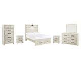 Cambeck Full Panel Bed with 2 Storage Drawers with Mirrored Dresser, Chest and 2 Nightstands in Whitewash from Ashley - Luna Furniture