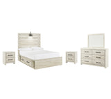 Cambeck Full Panel Bed with 4 Storage Drawers with Mirrored Dresser and 2 Nightstands in Whitewash from Ashley - Luna Furniture