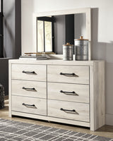 Cambeck King Panel Bed with 2 Storage Drawers with Mirrored Dresser and 2 Nightstands in Whitewash from Ashley - Luna Furniture