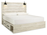 Cambeck King Panel Bed with 4 Storage Drawers with Mirrored Dresser and 2 Nightstands in Whitewash from Ashley - Luna Furniture
