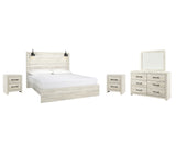 Cambeck King Panel Bed with Mirrored Dresser and 2 Nightstands in Whitewash from Ashley - Luna Furniture