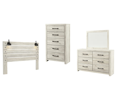 Cambeck King Panel Headboard Bed with Mirrored Dresser, Chest and Nightstand in Whitewash from Ashley - Luna Furniture