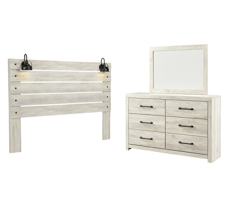 Cambeck King Panel Headboard Bed with Mirrored Dresser in Whitewash from Ashley - Luna Furniture
