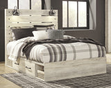 Cambeck Queen Panel Bed with 2 Storage Drawers with Mirrored Dresser and 2 Nightstands in Whitewash from Ashley - Luna Furniture