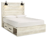 Cambeck Queen Panel Bed with 4 Storage Drawers with Mirrored Dresser and 2 Nightstands in Whitewash from Ashley Furniture - Luna Furniture