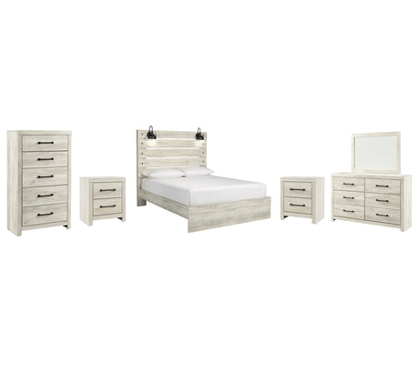 Cambeck Queen Panel Bed with Mirrored Dresser, Chest and 2 Nightstands in Whitewash from Ashley - Luna Furniture