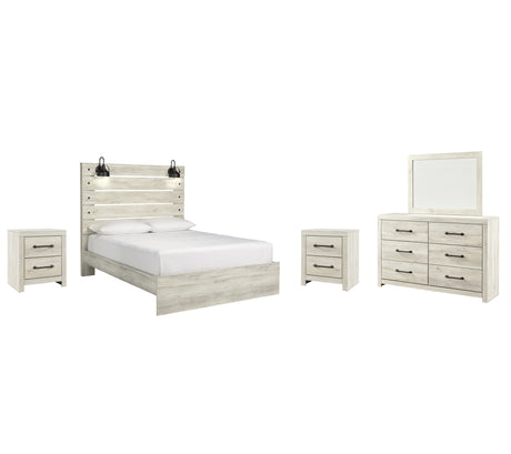 Cambeck Queen Panel Bed with Mirrored Dresser and 2 Nightstands in Whitewash from Ashley - Luna Furniture