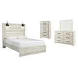 Cambeck Queen Panel Bed with Mirrored Dresser and Chest in Whitewash from Ashley - Luna Furniture