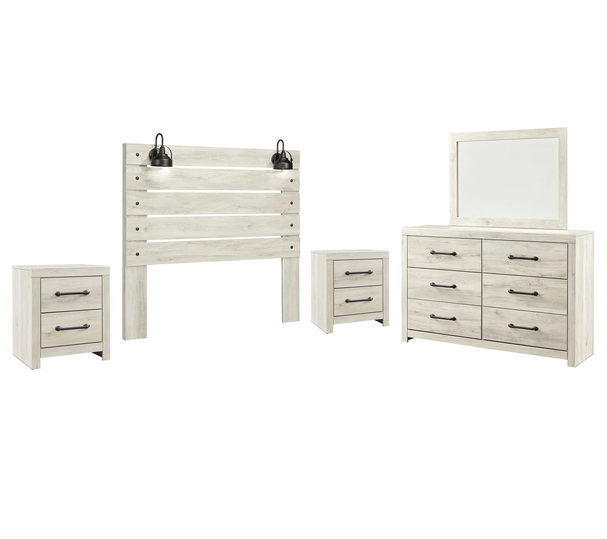 Cambeck Queen Panel Headboard Bed with Mirrored Dresser and 2 Nightstands in Whitewash from Ashley - Luna Furniture