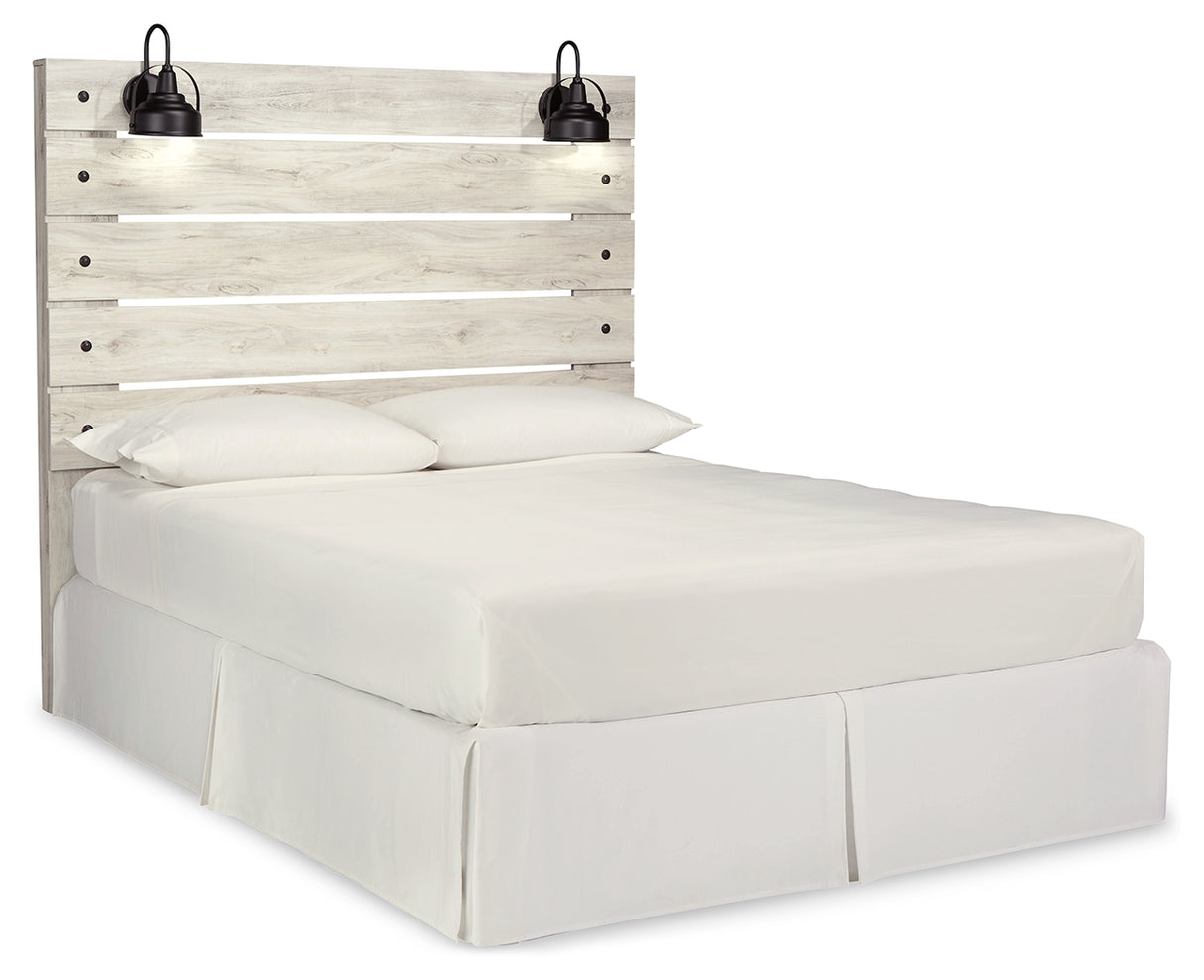 Cambeck Queen Panel Headboard Bed with Mirrored Dresser and Chest in Whitewash from Ashley - Luna Furniture