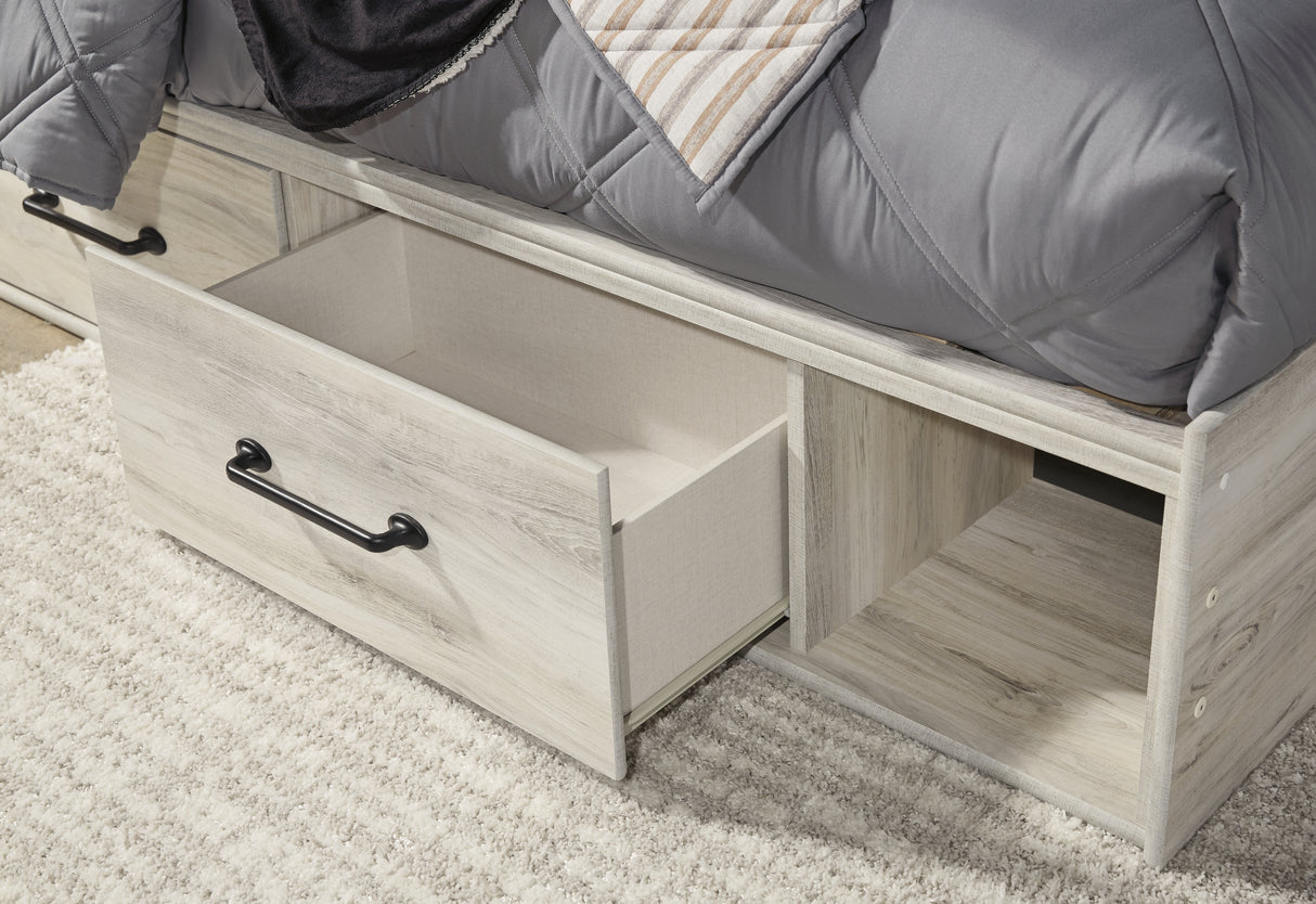 Cambeck Twin Panel Bed with 4 Storage Drawers with Mirrored Dresser, Chest and 2 Nightstands in Whitewash from Ashley - Luna Furniture