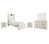 Cambeck Twin Panel Bed with Mirrored Dresser and 2 Nightstands in Whitewash from Ashley - Luna Furniture