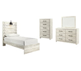 Cambeck Twin Panel Bed with Mirrored Dresser and Chest in Whitewash from Ashley - Luna Furniture