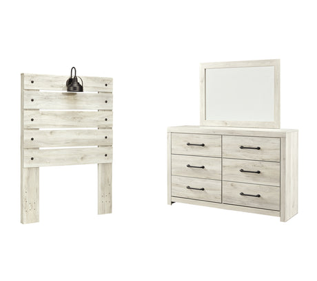Cambeck Twin Panel Headboard Bed with Mirrored Dresser in Whitewash from Ashley - Luna Furniture
