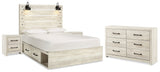 Cambeck Whitewash Queen Panel Bed with Storage, Dresser and 2 Nightstands from Ashley Furniture - Luna Furniture