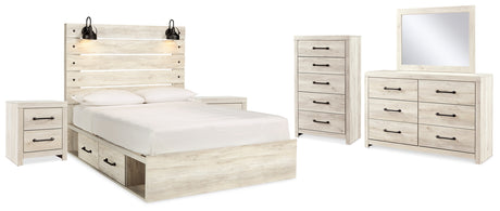 Cambeck Whitewash Queen Panel Storage Bed, Dresser, Mirror, 2 Chests and 2 Nightstands from Ashley - Luna Furniture